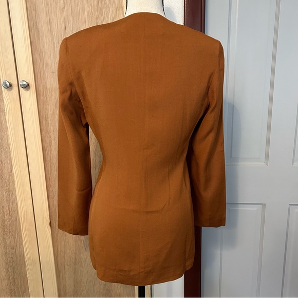 Vintage Alternatives by Tahari Silk Blend Collarless Jacket Blazer Brown Size 2 - Picture 2 of 14